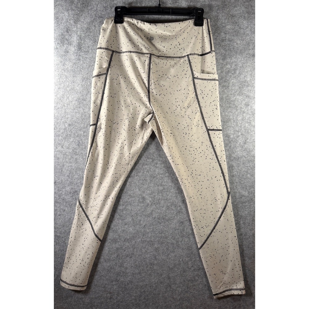Scorpio Sol Womens XL High Waisted Speckled Leggings Cream Black Pockets Active